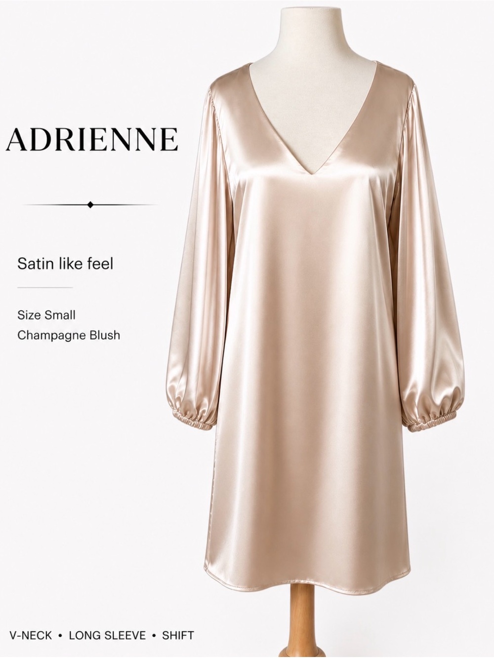 Adrienne Champagne Blush Satin-Like Shift Dress Size Small
